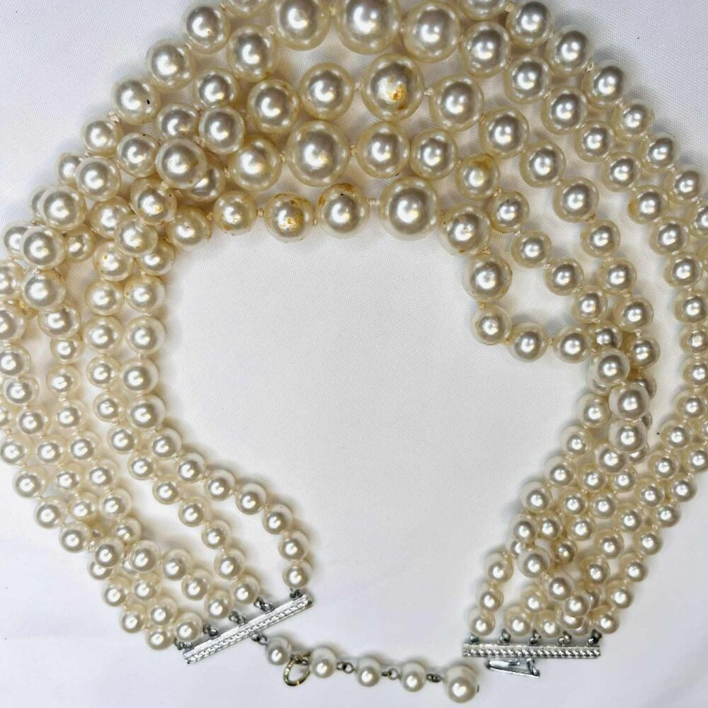 ✨ Vintage 5-Strand Faux Pearl Choker • 36–42 cm • 1950s Glamour